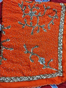 Orange Color Beautiful Work Saree