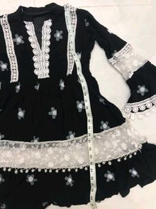 Black Kurta with White Floral Print
