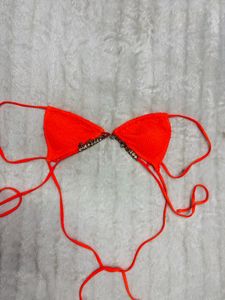 Vibrant Orange Bikini Top with Embellishments