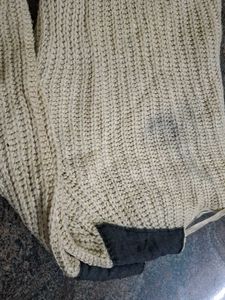 Beige Knitted Sweater with Dark Patches
