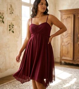 Maroon Fit & Flare Midi Dress