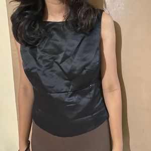 Sleek Black Satin Sleeveless Top