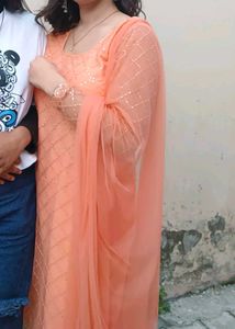 Elegant Peach Kurta Set with Dupatta
