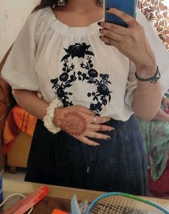 White Floral Embroidered Off-Shoulder Top