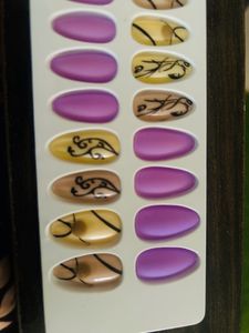 Purple Almond Shape Self Stick Nails