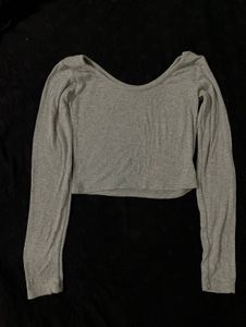 Grey Ribbed Long Sleeve Crop Top