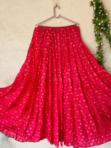 Red &amp; Gold Print Ethnic Skirt
