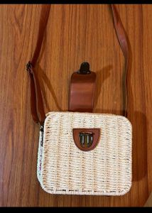 Woven Crossbody Bag with Leather Strap