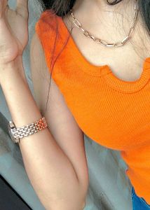 Orange Ribbed V-Neck Tank Top