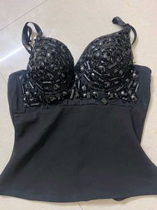 Sparkly Black Embellished Bustier Top