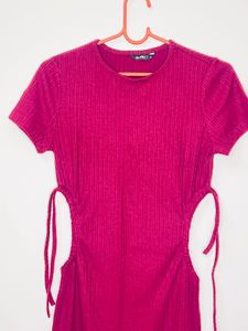 Magenta Ribbed T-Shirt Dress