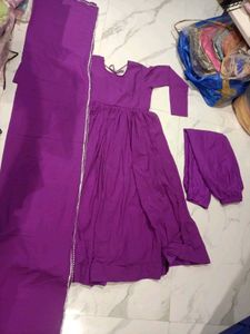Elegant Purple Gown with White Trim 3pc