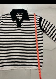 UnisexKorean Striped Collared Long polo