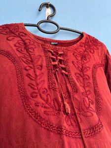 Red Embroidered Tunic Top