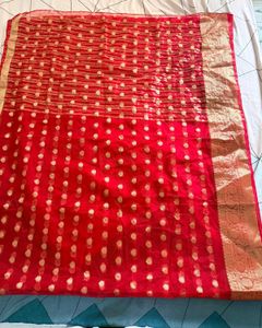 Red &amp; Gold Banarasi Style Soft Organza Saree