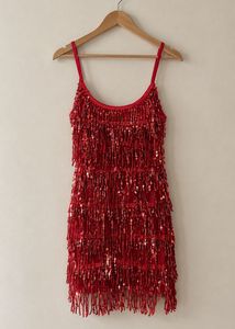 Sparkling Red Sequin Fringe Dress