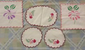 Vintage Embroidered Dressing Table Mat Set