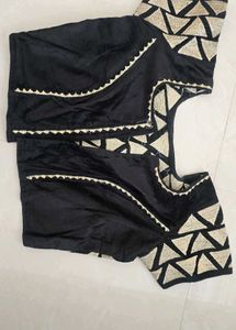 Black Embroidered Velvet Blouse