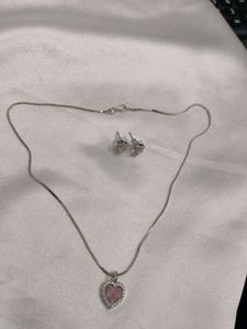 Silver Baby Pink Pendant Set