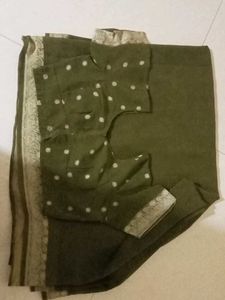Olive Green Saree with Blouse