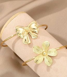 Chic Gold-Tone Flower &amp; Bow Bangles