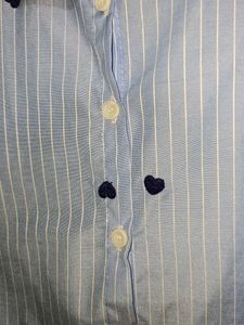 Cute Blue Striped Heart Print Shirt