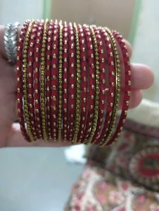 Red &amp; Gold Beaded Bangles