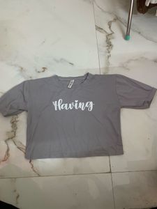 Grey “Having” Crop Top