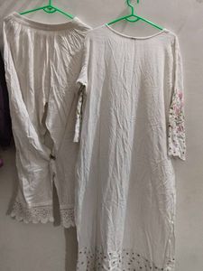White Embroidered Kurta with Pants