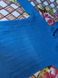 Blue Knitted Hoodie Sweater