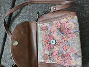 Embroidered Suede &amp; Leather Handbag (kashmiri hand