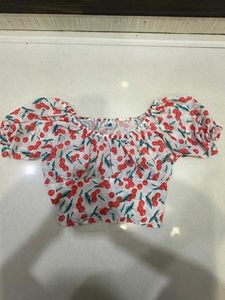 Cute Cherry Print Puff Sleeve Top