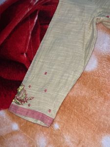 Elegant Cream Kurti with Pink Embroidery