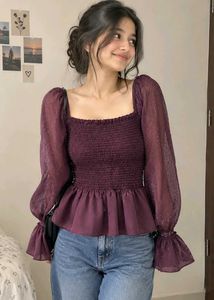 Sheer Smocked Peplum Top cute baddie to