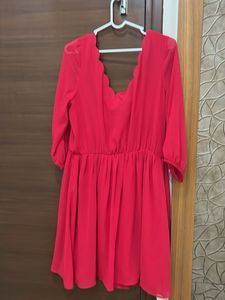 Vibrant Red Scalloped Neck Dress size L