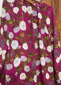 Ann Taylor Floral Print Tie-Neck Top