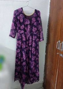 Purple Floral Printed Long Dress – Lightweight