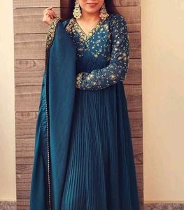 Green embroidered Georgette Kurta set