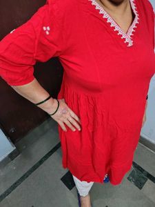 embroidery red frock cotton dress white pant