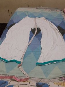 White Palazzo Pants with Teal Border