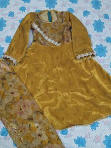 Elegant Yellow Kurta Set with Floral Dupatta