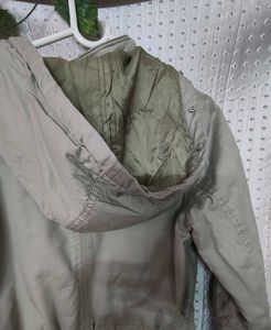 Khaki Drawstring Waist Anorak Jacket