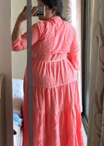 Women's Pink Tiered Kurta with jacket