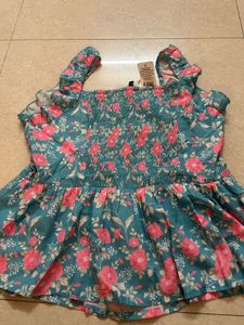Blue Floral Smocked Peplum Top