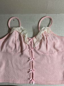 Cute Pink Lace Trim Cami Top