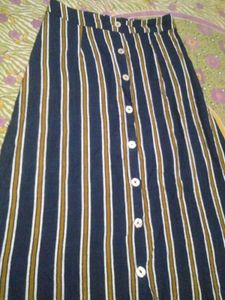 Striped Button-Front Midi Skirt