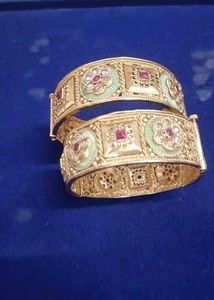 Exquisite Gold-Plated Bangles with Enamel Work