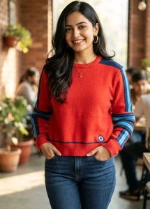 Red & Blue Striped Knit Sweater