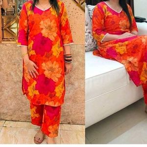 Indo Era Orange Floral Kurta Set
