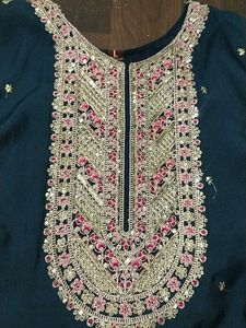 Embroidered Teal Kurta Set with Pants